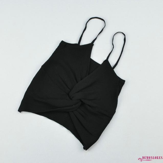 Áo Croptop Dệt Kim Hai Dây Thiết Kế Xoắn Ngực Thời Trang Quyến Rũ Cho Nữ