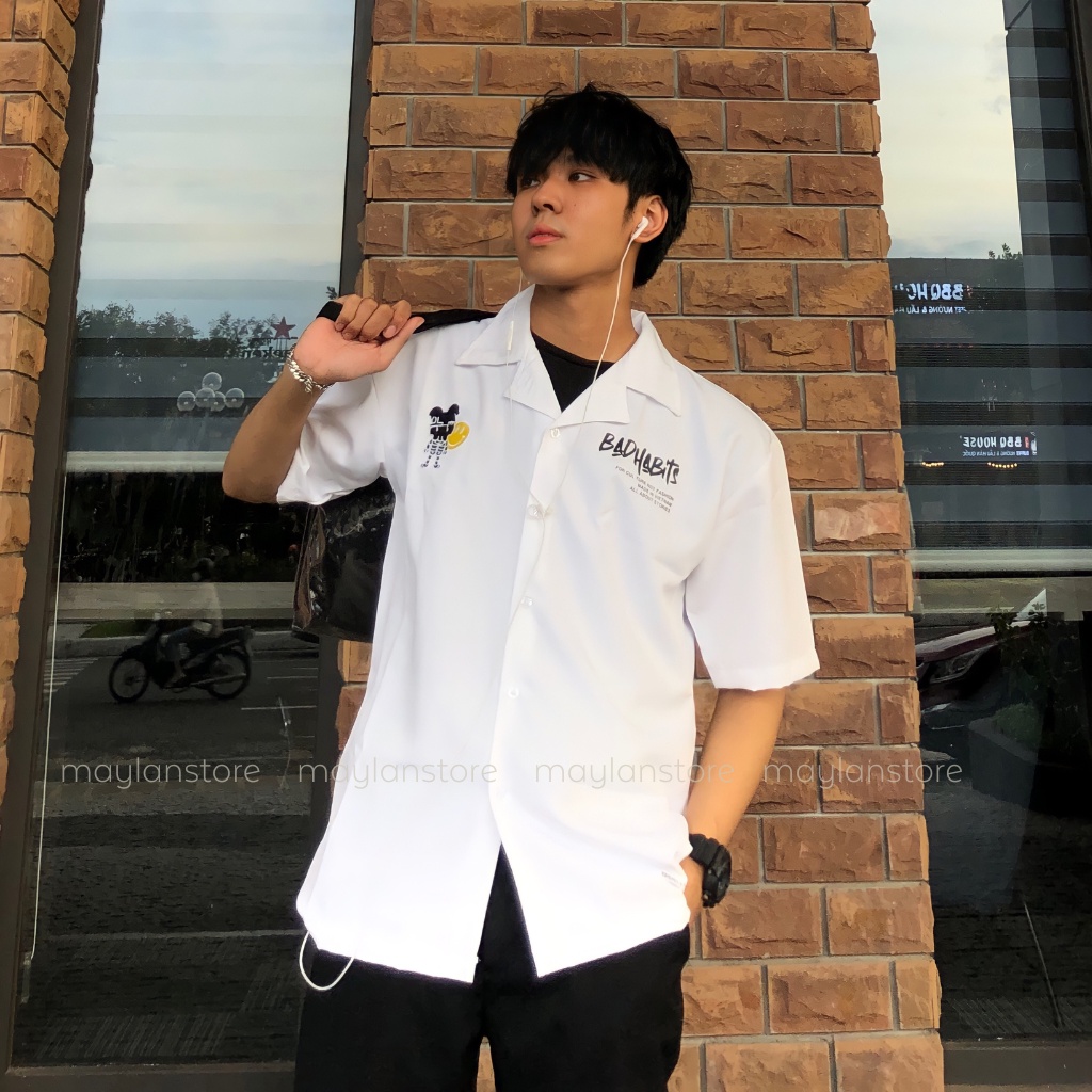 Áo Sơ Mi Tay Ngắn Nam Họa Tiết Bad Habits - phong cách unisex 3 màu - MAYLANSTORE