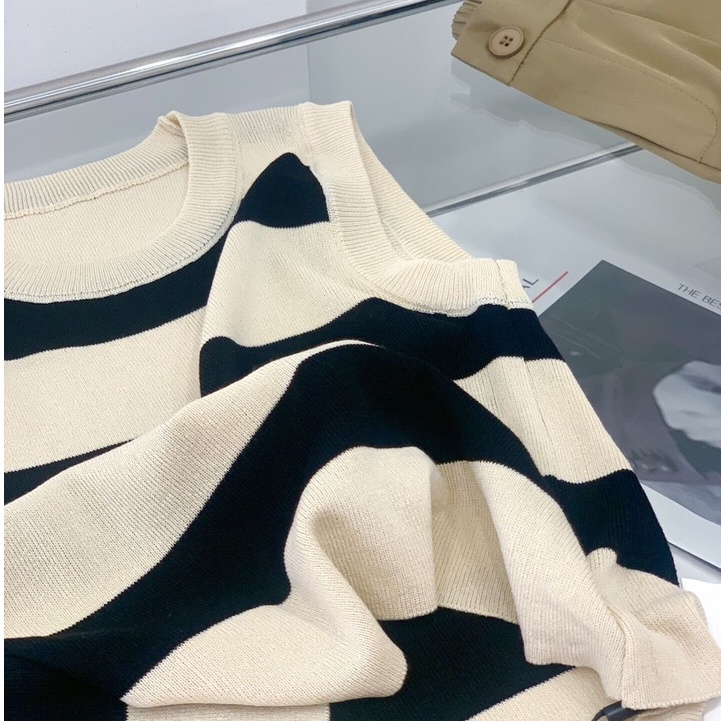 Áo len nữ dáng croptop 3 lỗ kẻ sọc chất đẹp co giãn hàng đẹp PANOSI - A642