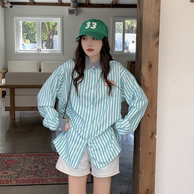 Áo sơ mi SUXI tay dài dáng rộng thiết kế đơn giản cho nữ