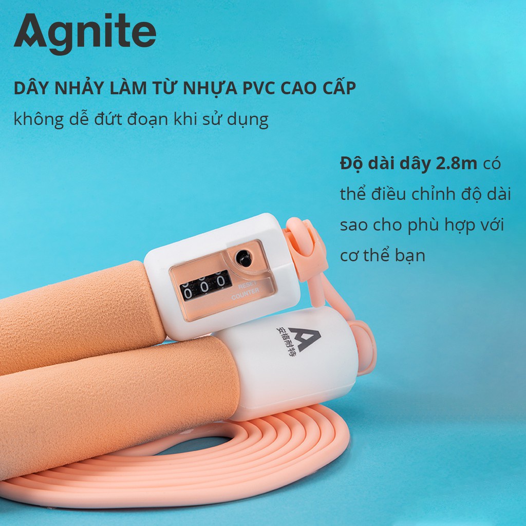 Dây nhảy tập thể dục Đếm số tự động Agnite chính hãng, Lõi nhựa PVC cao cấp, Dài 2m - F4103