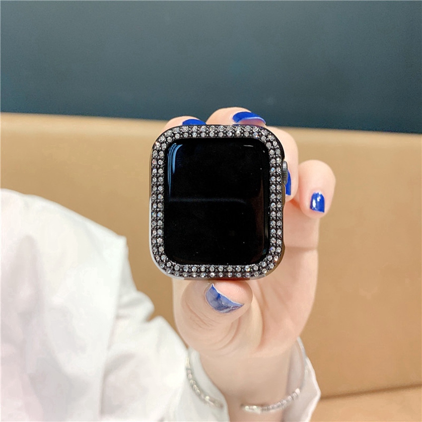 Vỏ đồng hồ Apple 38mm 42mm 40mm 44mm iWatch Series SE 6 5 4 3 2 1 bằng PC đính đá hai hàng trang trí thời trang