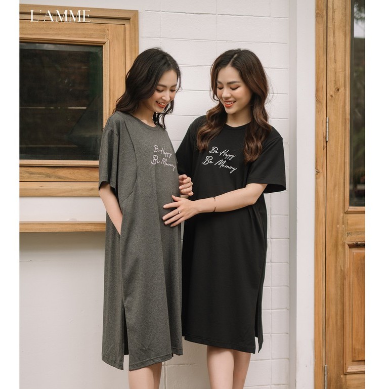 Đầm bầu mặc nhà Mommy Dress chất cotton mềm mát, có chỗ cho em bé tuti kín đáo by LAMME