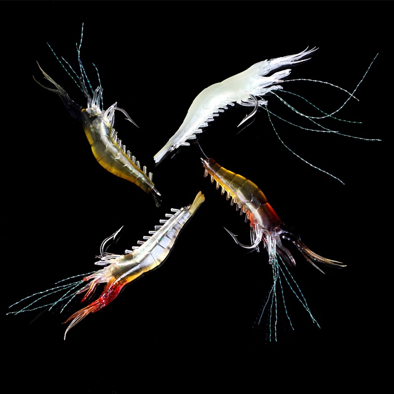 1 Mồi Câu Cá Hình Tôm Mềm 9cm Có Hạt Phát Sáng Và Xoay Được