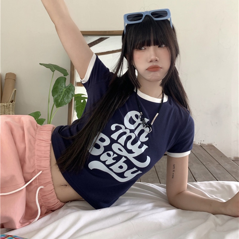 Áo Thun Nữ Tay Ngắn Dáng Ôm In Chữ