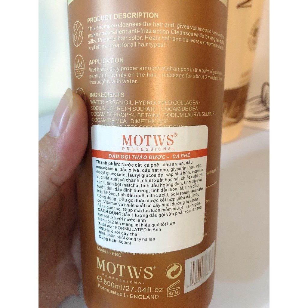 BỘ DẦU GỘI/XẢ THẢO DƯỢC CHỐNG RỤNG TÓC MOTWS HƯƠNG CAFE CHAI 800ML