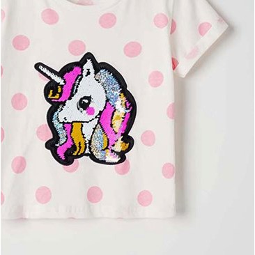 Áo thun bé gái Pony chấm bi kim sa đính cườm lật 2 mặt Malwee chính hãng cực đẹp + Tặng kẹp tóc - huong274