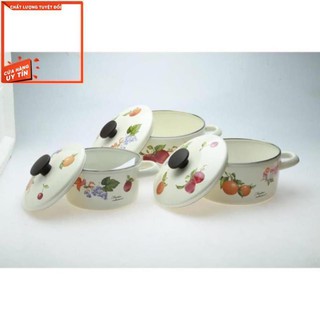 Bộ 3 Nồi Tráng Men Hoa Văn
