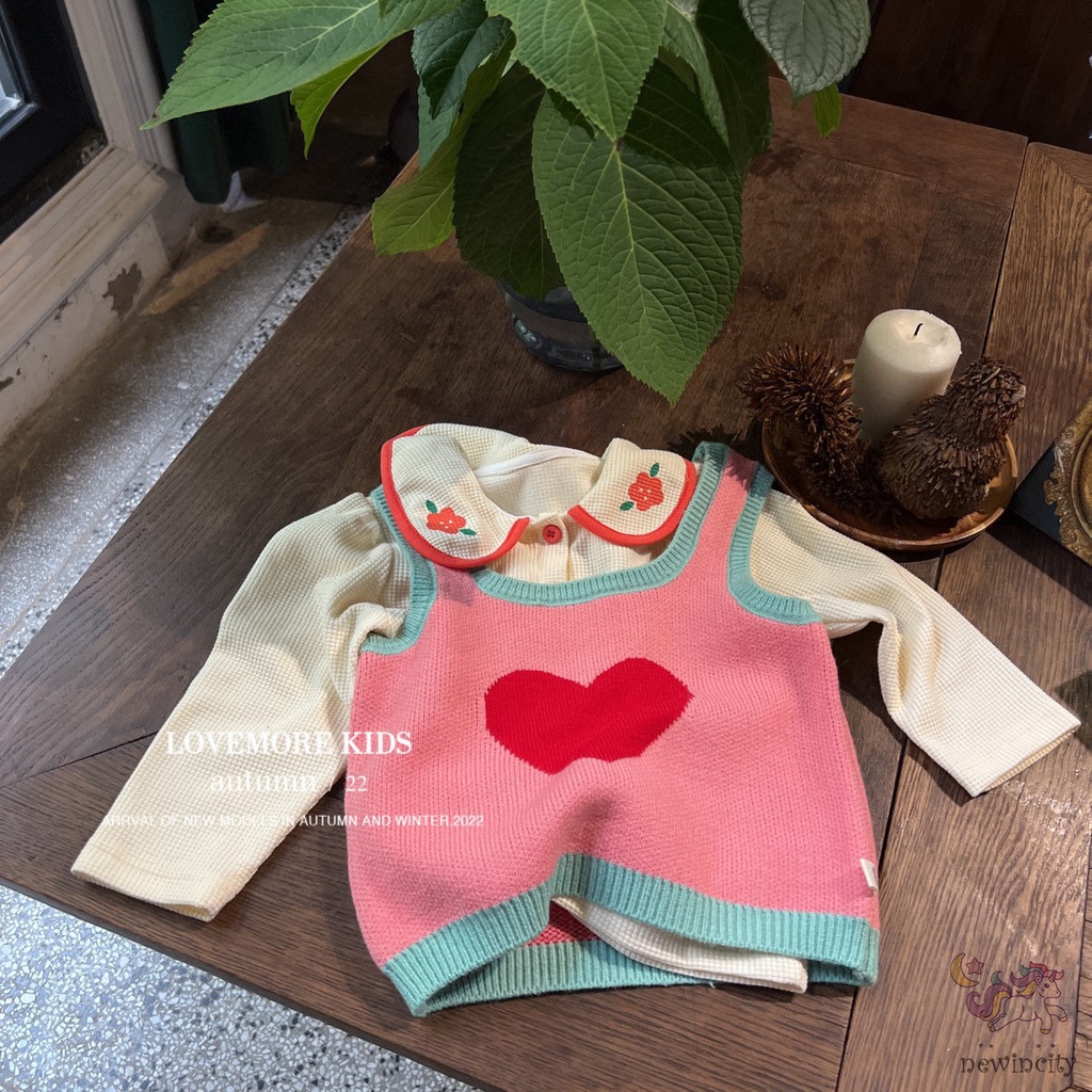 Áo Sơ Mi Không Tay Dệt Kim In Hình Trái Tim Dễ Thương Phong Cách Hàn Quốc Thời Trang Mùa