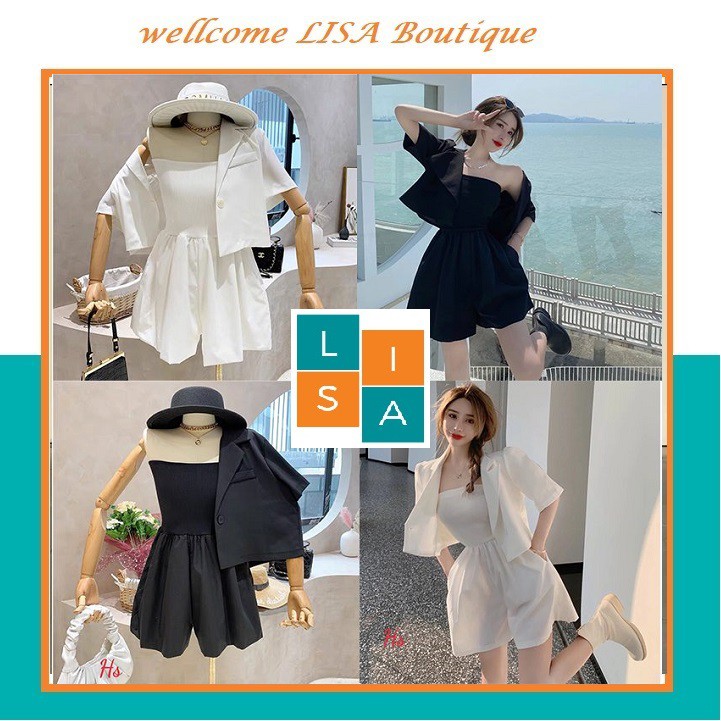 Set Jumpsuit Đùi Kèm Áo Khoác Chất Co Dãn Cực Đẹp LISA Boutique