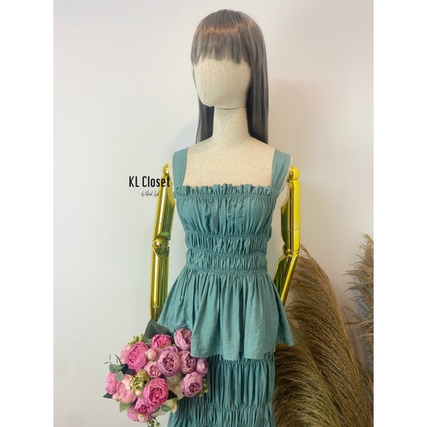 Set áo 2 dây mix chân váy nhún siêu sang chảnh