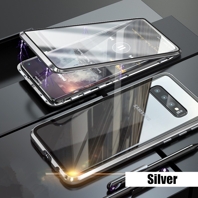 Ốp điện thoại kính cường lực hai mặt nam châm cho Samsung Galaxy A70 A60 A50 A40 A30 S8 S9 S10 E Plus 5G A7 A9 2018