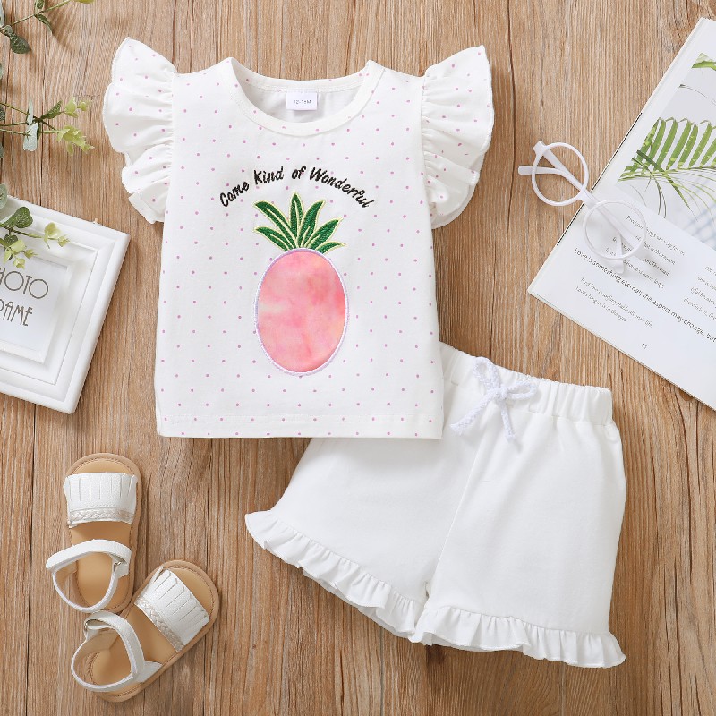 mikrdoo Kid Toddler Baby Girl Summer Clothes Set Pineapple Print Fly Sleeve T-shirt Top + Shorts 2PCS Fashion Suit