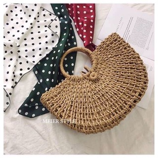 Túi cói hình bán nguyệt xách tay