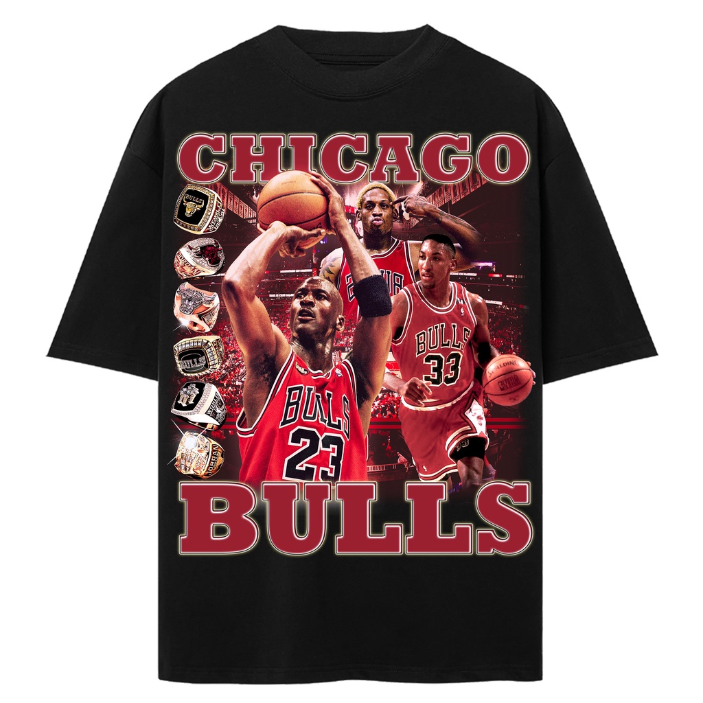 BLANK | Áo Thun CHICAGOBULLS Tay Lỡ Unisex - Đen/Trắng Cổ Tròn