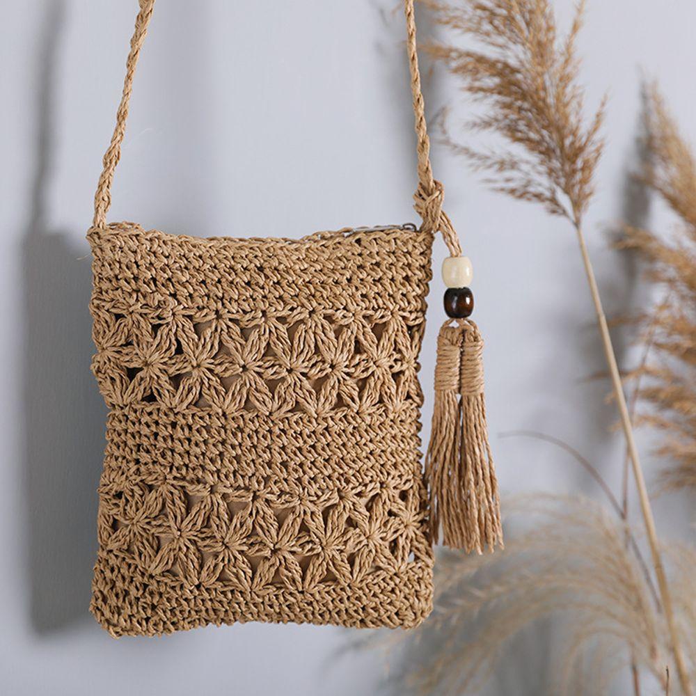 Túi Cói Đeo Chéo Mini Phong Cách Boho Thời Trang Đi Biển Cho Nữ
