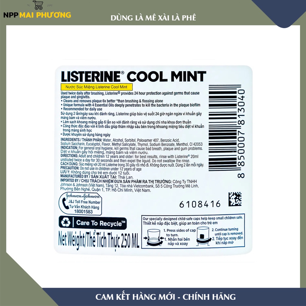 Nước súc miệng Listerine Cool Mint 250ml