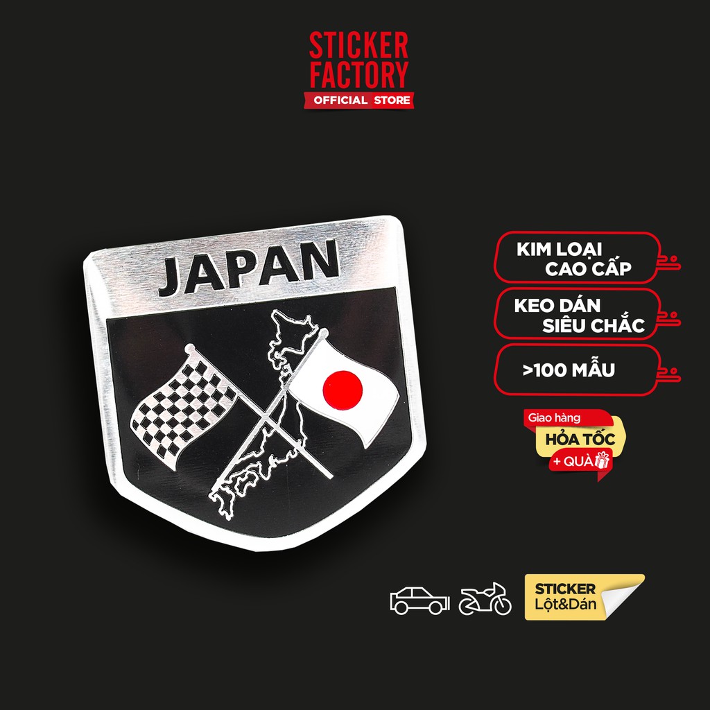 Sticker metal hình dán kim loại Sticker Factory - Chủ đề Cờ Nhật Bản Khiên 5x5cm