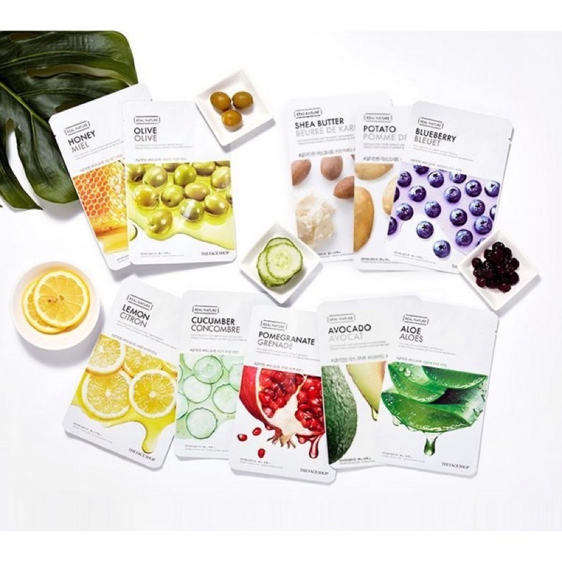 Mặt Nạ TheFaceShop Real Nature (linh chi,chanh,lựu,trà xanh,bơ,nha đam)20g