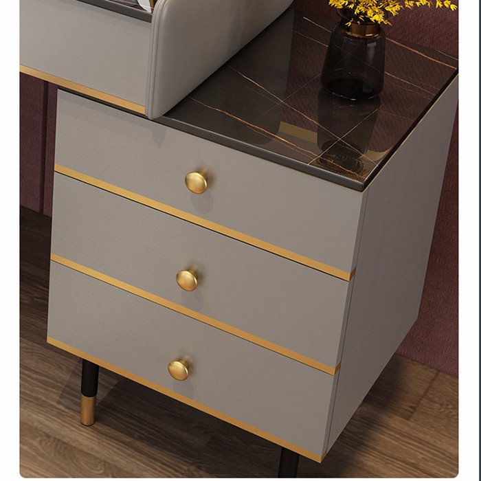 💥HÀNG SIÊU HOT💥Bàn phấn 100 cm ghi xám mặt đá trắng đen kèm đèn led - Bàn trang điểm cao cấp