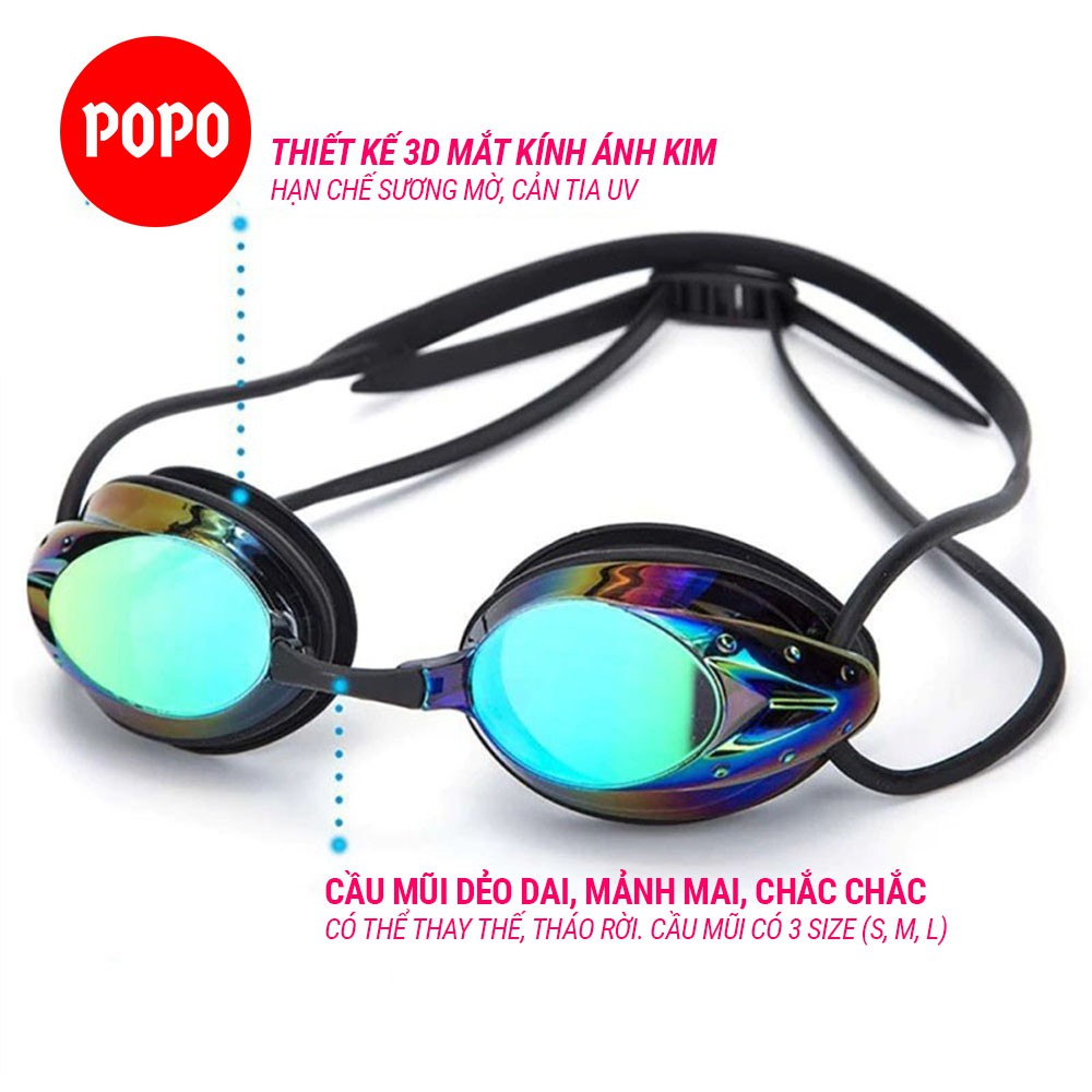 Kính bơi người lớn POPO RG700 mắt kính tráng gương  cao cấp cản tia uv, chống hấp hơi kiếng bơi thi đấu cho nam nữ