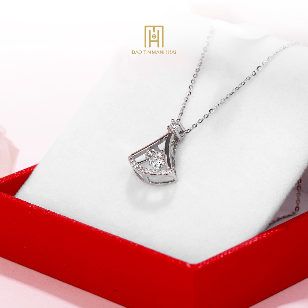 Dây chuyền bạc xi cao cấp hình cách hoa gắn đá tâm viền phong cách HQ trẻ trung DB10 Bảo Tín Mạnh Hải