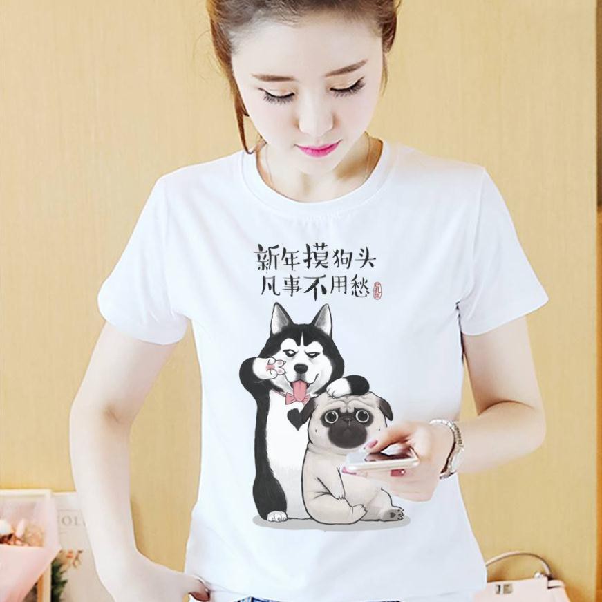 [SIÊU SALE] Áo thun hàn quốc husky & pug cute, vải cotton mịn, mát, in cao cấp, phong cách, áo thun nam nữ 2021