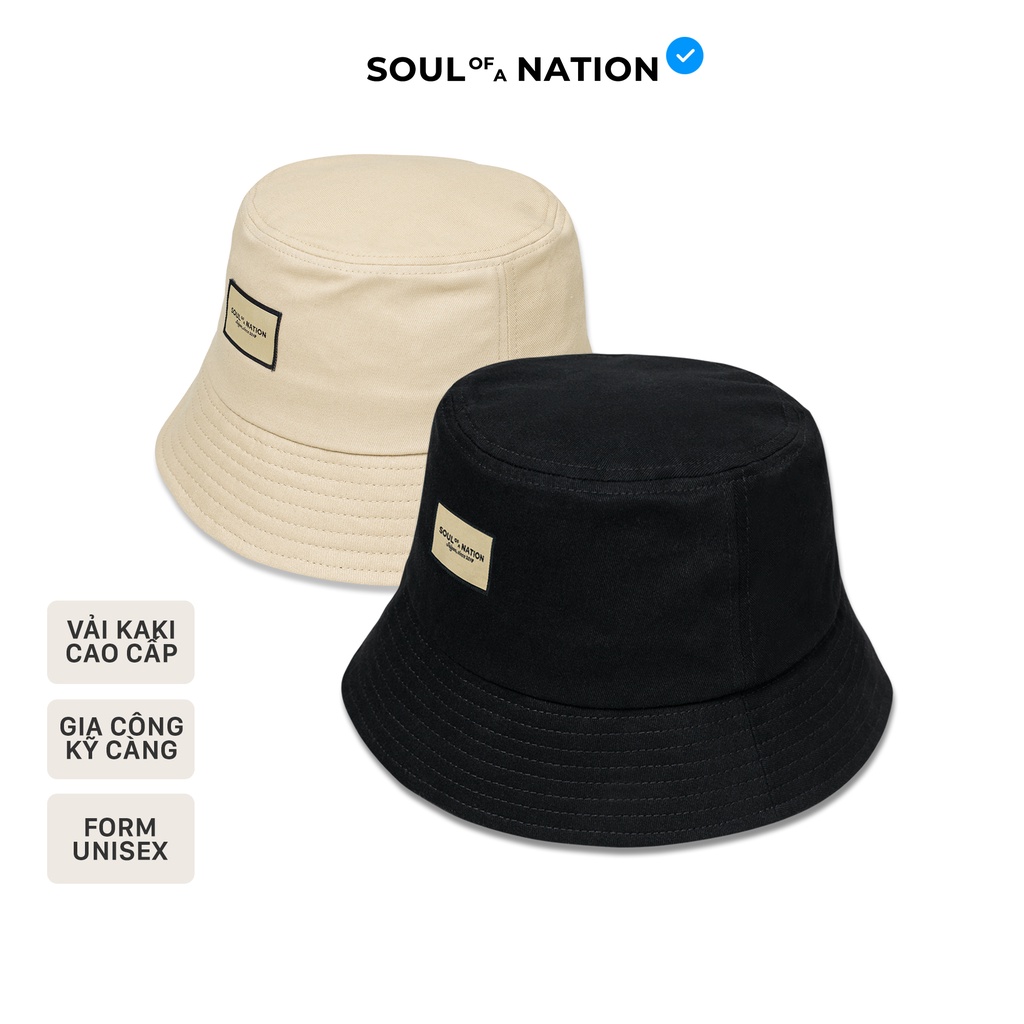 Nón Bucket Trơn - Vành cụp vải Kaki Cotton 100% cao cấp màu Đen/Be - SOUL OF A NATION