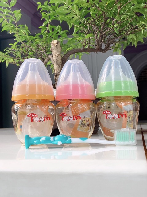 Bình sữa TOOM Nhật bản cổ rộng 80ML &amp; 120ML ( có tặng kèm bàn chải siêu xinh)