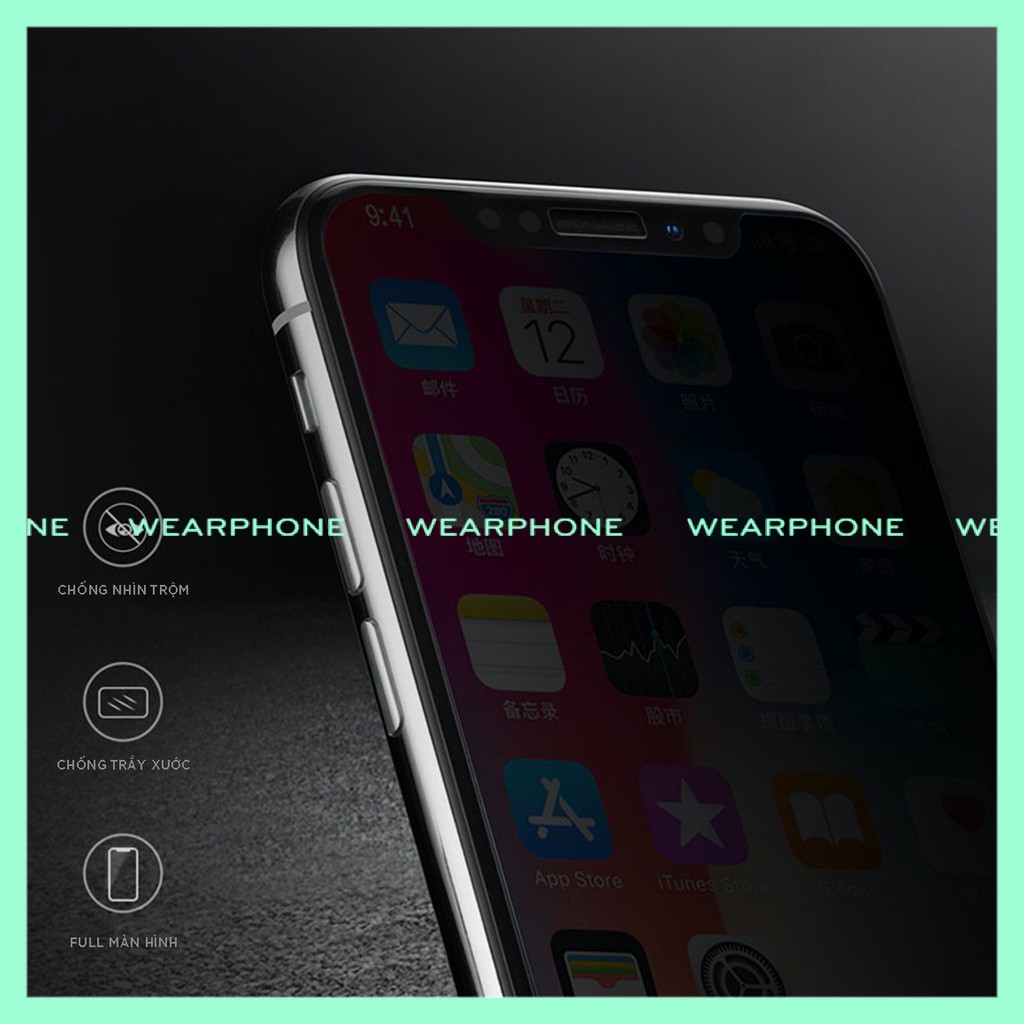 Kính cường lực chống nhìn trộm 12/13ProMax/12Pro/6/6s plus/6/SE/7plus/8/8plus/x/xs/xs max/11/11 pro/11 promax wearphone