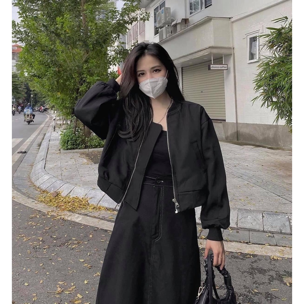 Áo Khoác Bomber Croptop Gió 2 Lớp Hàn Quốc, Freesize Dưới 60Kg, Dáng Cực Sịn, Có Quà Tặng Kèm