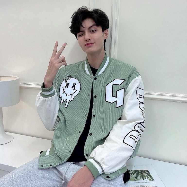 Áo khoác bomber varsity GONZ AKN19  nhung tăm áo bóng chày bomber jacket mặt cười - Fan Unisex