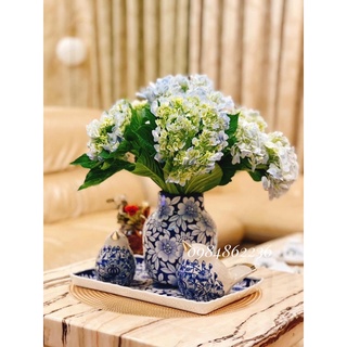 Bình hoa và khay men lam ĐẬM ngàn hoa vẽ kĩ Bát Tràng - Lọ cắm hoa đẹp BÁT TRÀNG XUẤT KHẨU