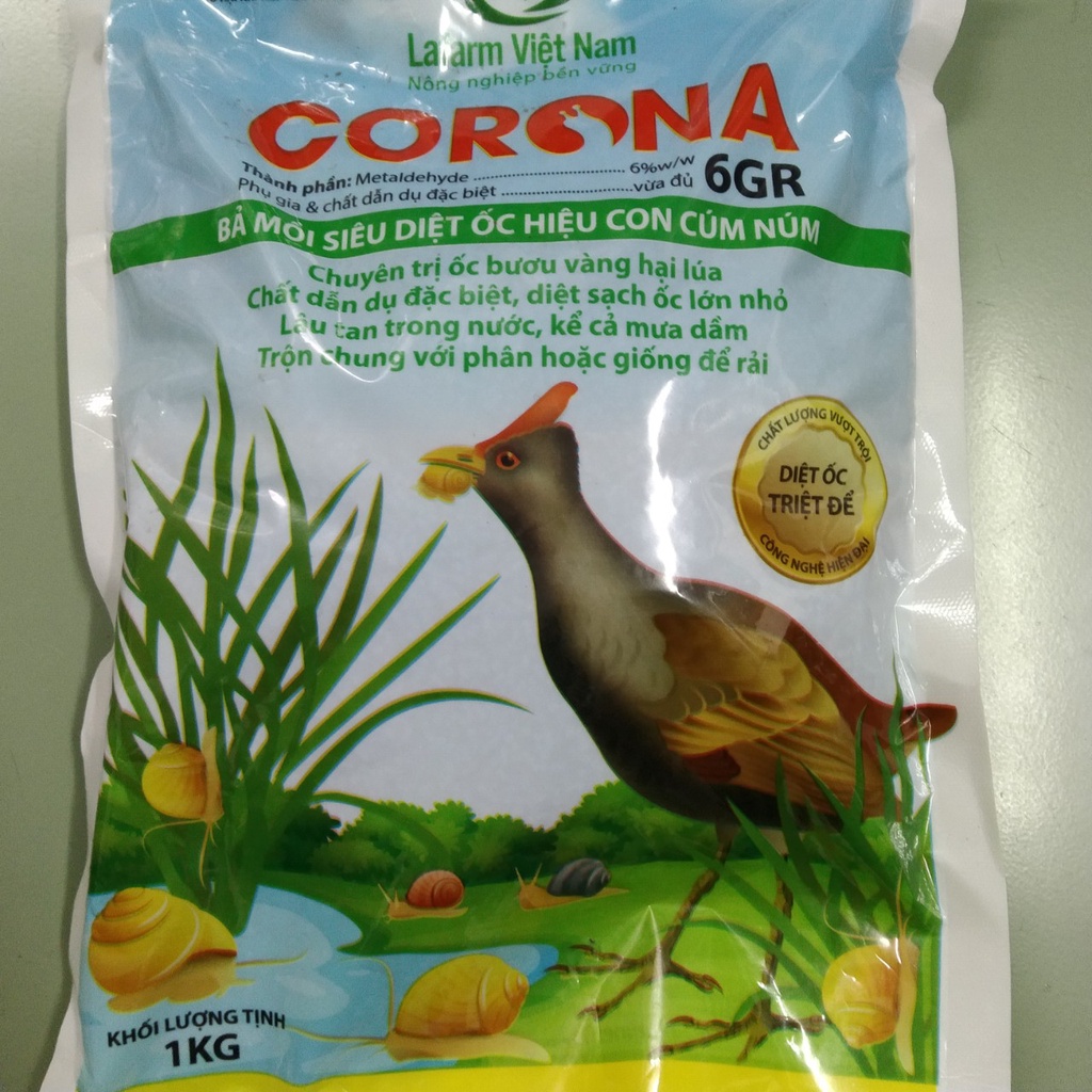 Corona Cúm núm 6GR 1KG chuyên diệt Ốc an toàn cho mầm lúa, không độc với cá và sinh vật thủy sinh