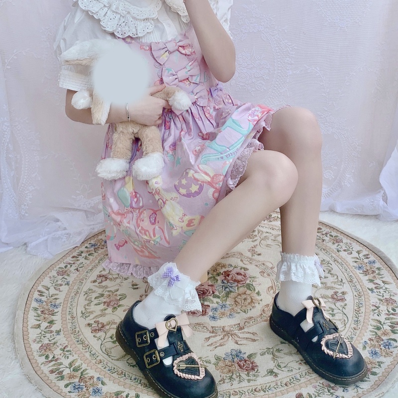 Vớ cotton phối ren nhún bèo phong cách lolita xinh xắn cho nữ