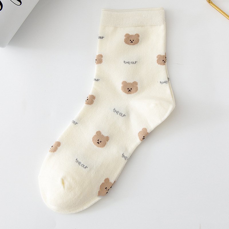 Set 6 tất cao cổ Bivota vỡ nữ in hình gấu vải cotton mềm mịn cực đẹp T140