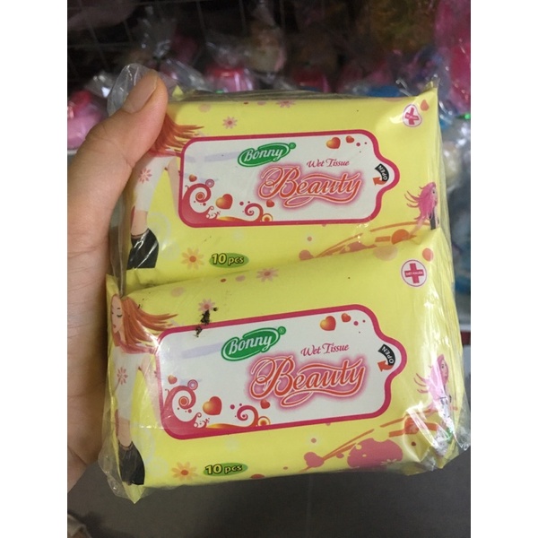 Bịch 10 tờ khăn ướt Bonny Beauty bỏ túi tiện dụng
