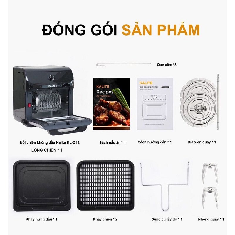 Nồi Chiên Không Dầu Kalite KL 1200 Dung Tích 12L Công Suất 1800W Ướp Gà Nướng Nguyên Con