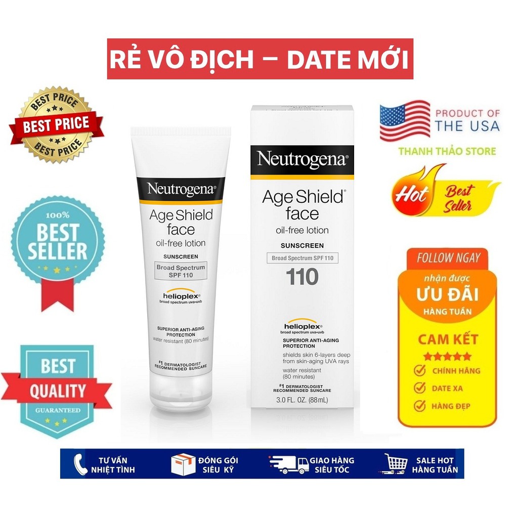 Kem chống nắng Neutrogena Age Shield Face Oil free Lotion Broad Spectrum SPF 110