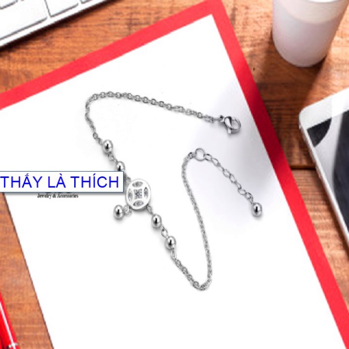 Lắc chân kim tiền đính đá Zircon phối bi - Cam kết 1 đổi 1 nếu hoen , gỉ sét