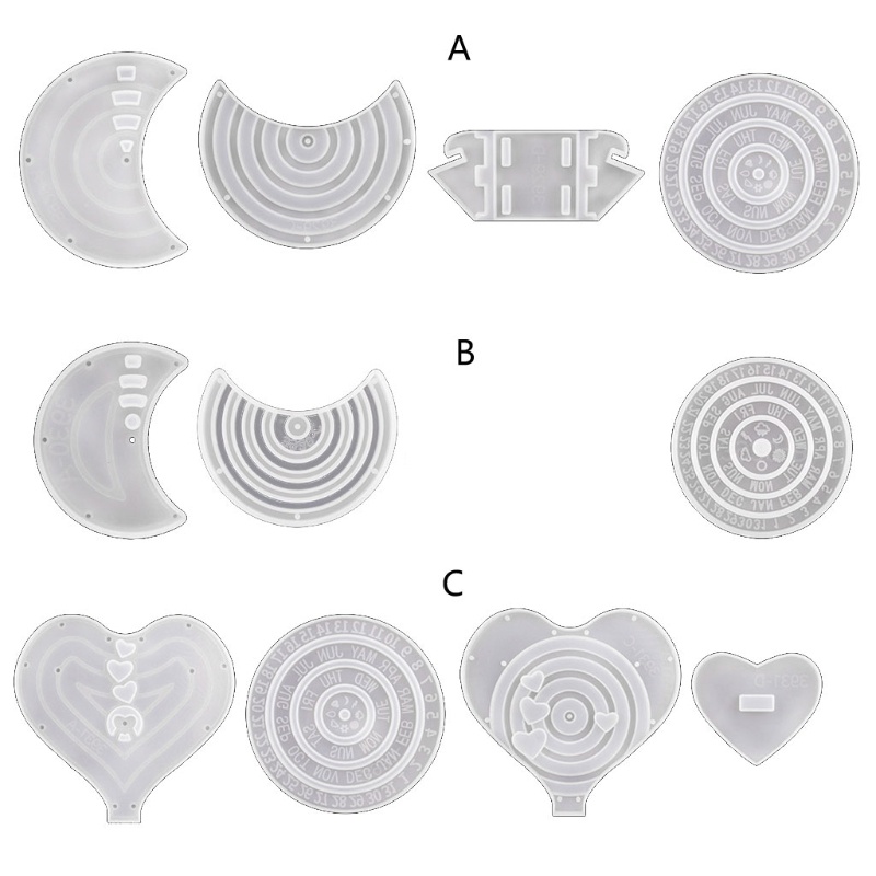 1 Bộ Khuôn Silicone Hình Mặt Trăng / Trái Tim Làm Lịch Treo Trang Trí Thủ Công