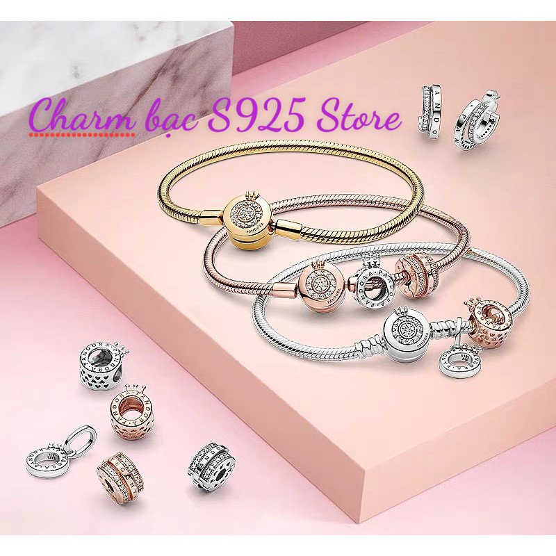 vòng tay charm bạc S925 mềm hình vương miện mẫu mới nhất 2021