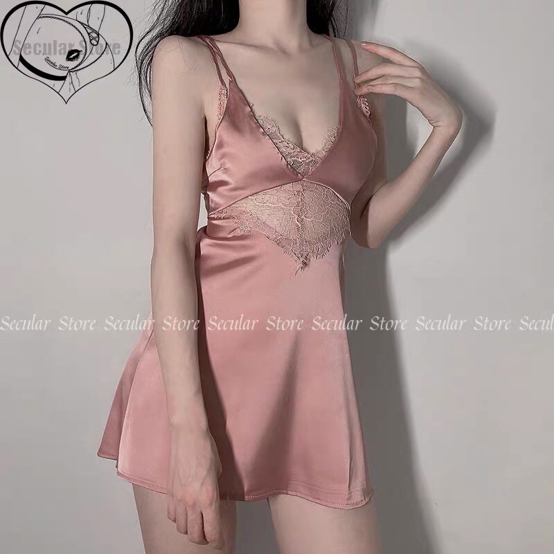 Váy ngủ lụa ren ngực đan dây lưng sexy QUẢNG CHÂU cao cấp SX 012 - Hàng có sẵn( video kèm ảnh thật)