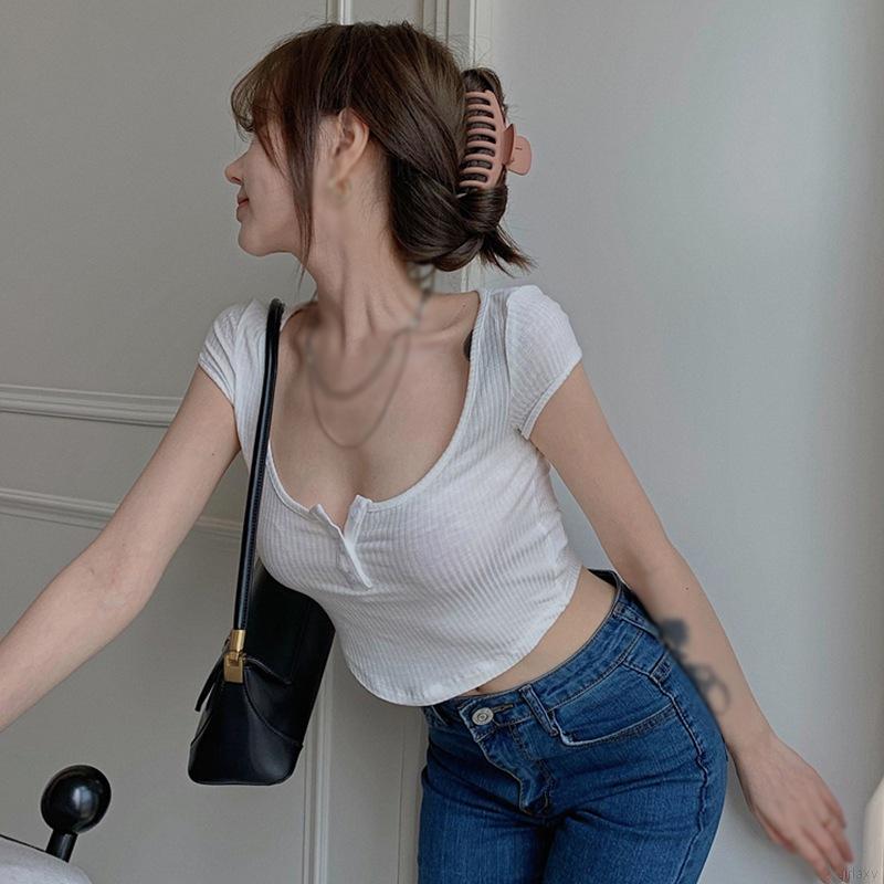 Áo Lửng Ngắn Tay Phong Cách Hàn Quốc Quyến Rũ Dành Cho Nữ
