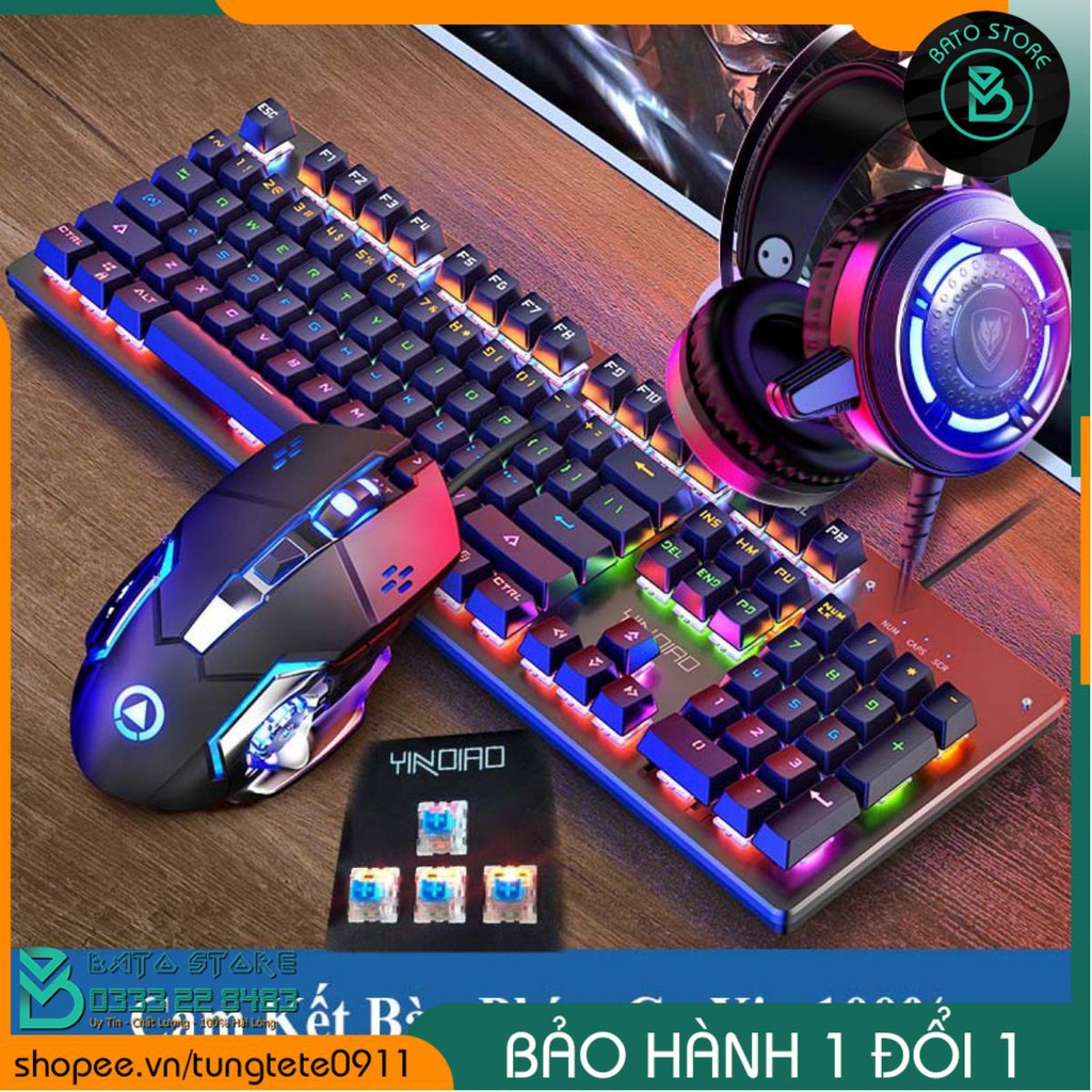 [RẺ VÔ ĐỊCH] Combo Bàn Phím Cơ Led RBG + Chuột Bluetooth + Tai Nghe Gamer Led + Lót Chuột Xịn - Hàng Chính Hãng Yindiao