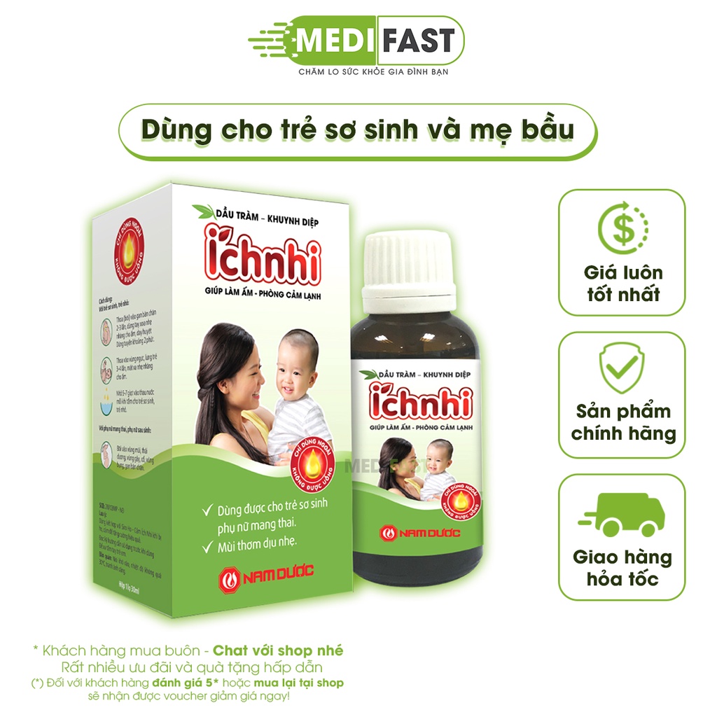 Dầu Tràm Khuynh Diệp Ích Nhi lọ 30ml - Dùng cho mẹ và bé sau khi sinh phòng cảm lạnh