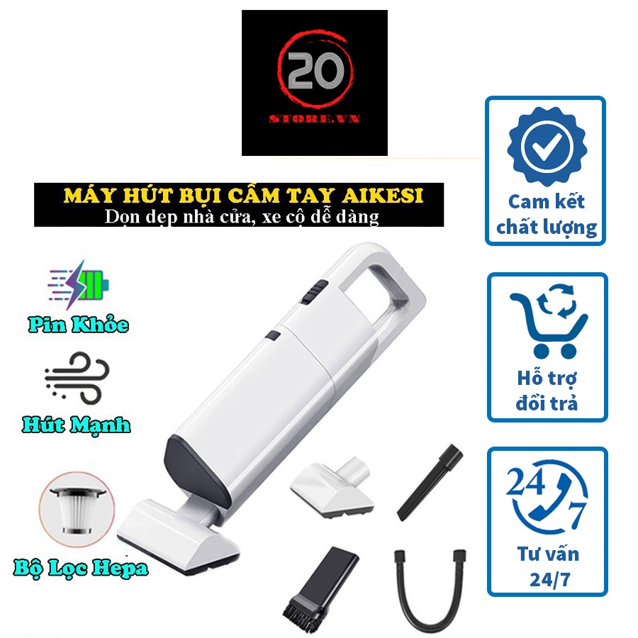 Máy hút bụi cầm tay Aikesi - 4 đầu hút thông minh hút sạch bụi bám lâu ngày, lông thú cưng, lõi hiệu suất cao - BH 1 Năm