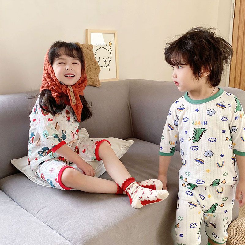 Bộ Đồ Mặc Ở Nhà Bằng Cotton Màu Trơn In Họa Tiết Hoạt Hình Dễ Thương Thời Trang Xuân Hè Cho Bé Gái