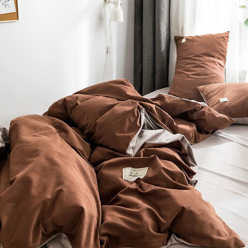 Bộ chăn ga gối đệm trải giường cotton tici bedding nhập khẩu Hàn Quốc  mẫu nâu vintage phối màu mới nhất - Ngân Khánh