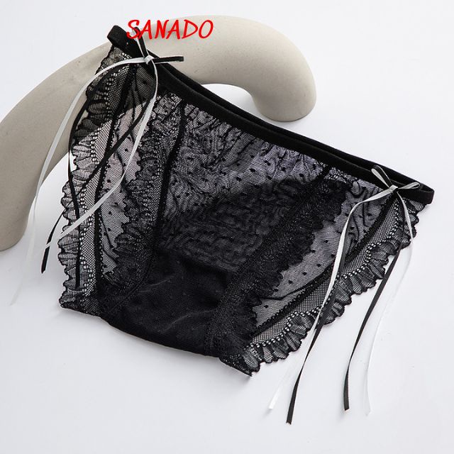 (QL07) quần lót nữ sexy ren xuyên thấu quần chíp nữ đính nơ viền ren mềm mại - Sanado